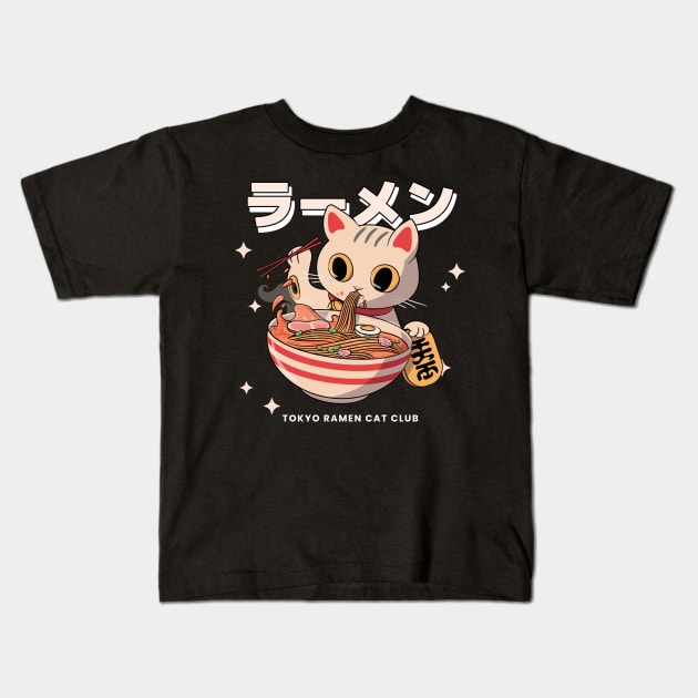 Tokyo Ramen Cat Club Japanese Neko Aesthetic Anime Kids T-Shirt by uncommontee
